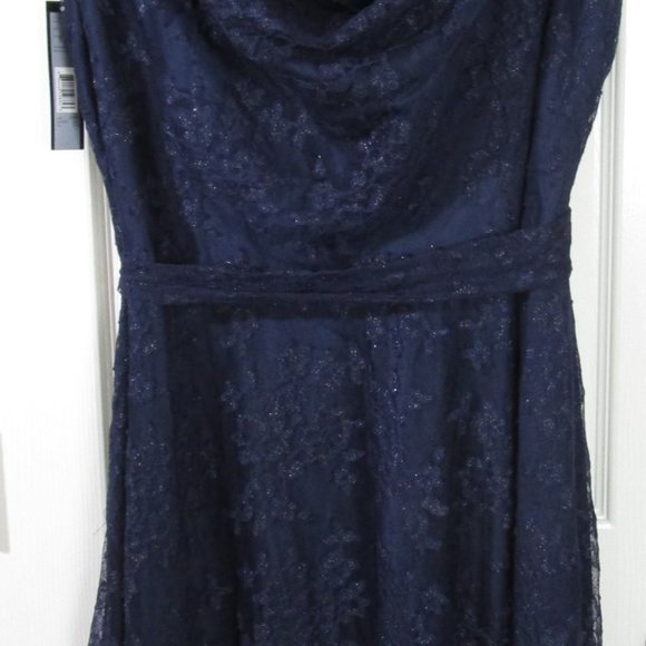 NWT Tahari Arthur S. Levine Dark Navy with Lace Overlay Sleeveless Dress, 20W - Picture 5 of 9